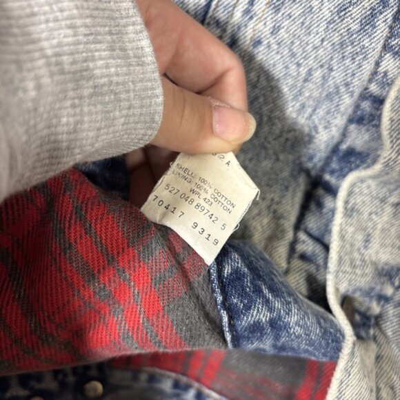 VTG 90s Levis Sz M Acid Wash Plaid Lined Denim Trucker Jean Jacket 70417-9319 - Picture 4 of 7